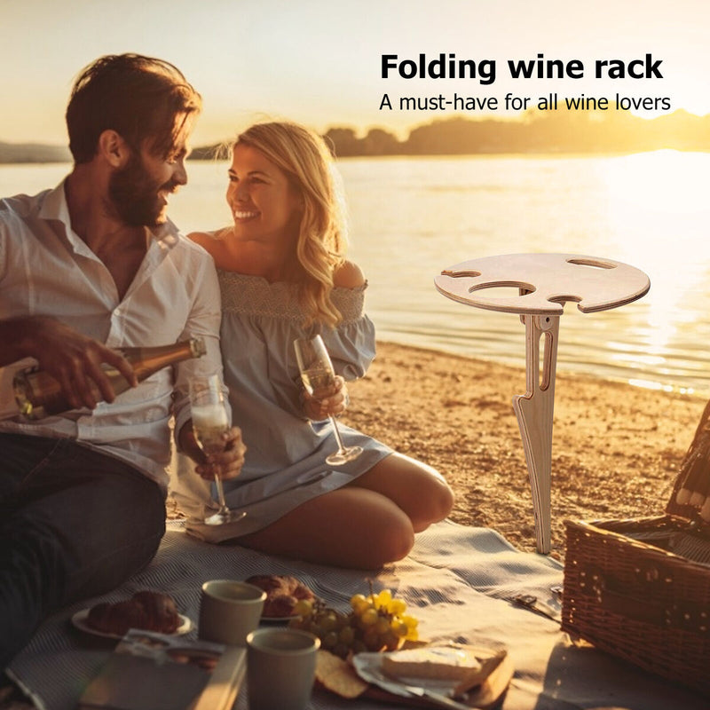 Foldable Outdoor Beach Wine Table, Mini Wooden Picnic Desk for Sand and Grass
