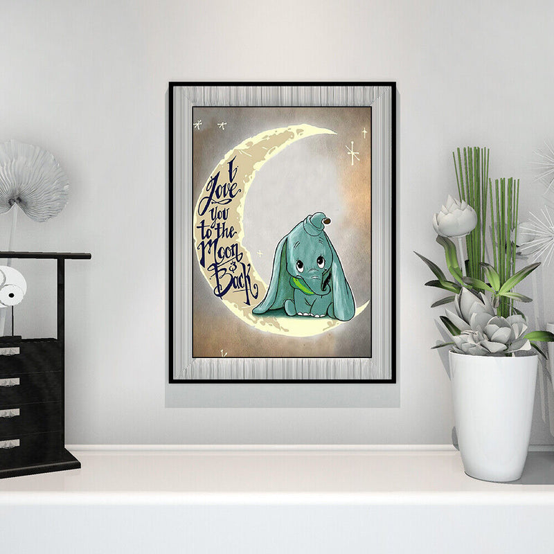 Baby Elephant on the Moon 5D DIY Full Square Diamond Painting Cartoon Mosaic Kit