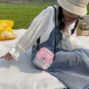 Fashion Women Hit Color Canvas Messenger Bag Cartoon Print Purse (Pink)