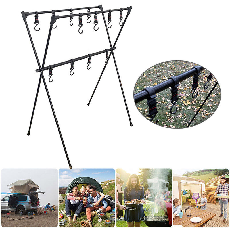 Lightweight Outdoor Camping Shelf Clothes Storage Hanger BBQ Triangle Rack Newly