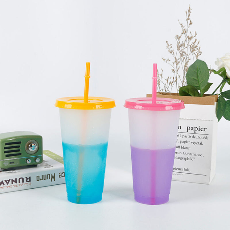 Reusable Color Changing Cups 7pcs Cold Drinks Travel Tumbler with Lids Straws