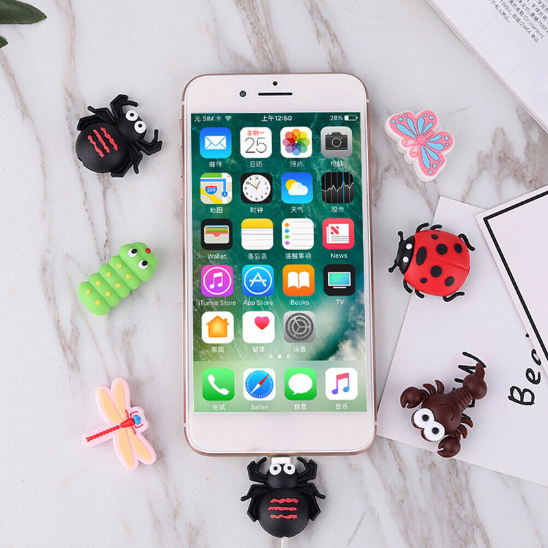 Cute Animal USB Data Cable Bites Protector Cord Wire Cable Winder (Spider)