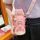 #A Cartoon Straw Thermal Water Bottle with Shoulder Straps Leak-proof Insulated