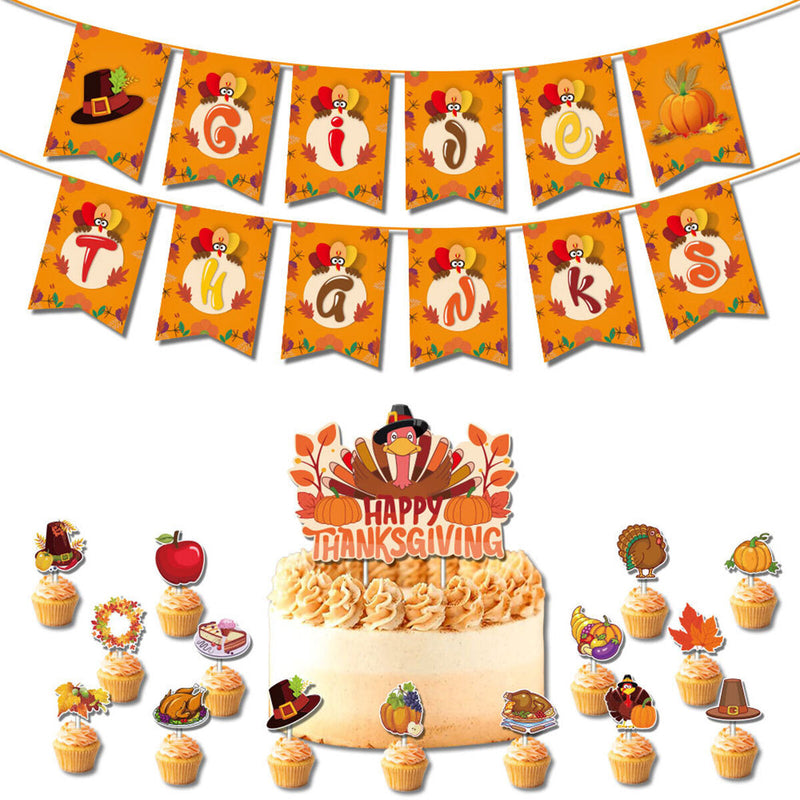 Thanksgiving Props Set Cake Card Topper Party Supplies Decorations for Holiday