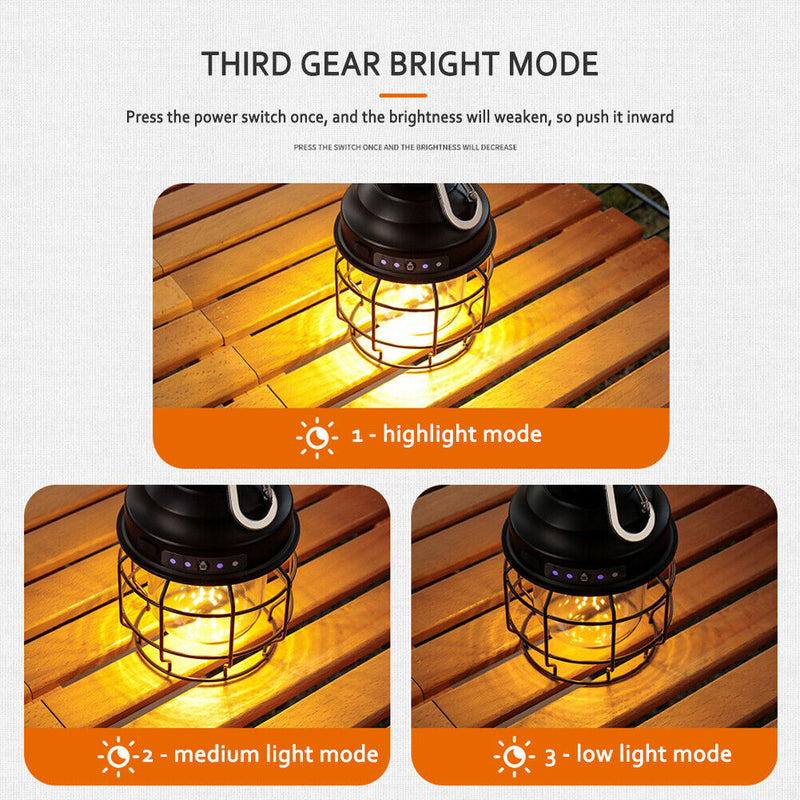 LED Camping Light USB Rechargeable Outdoor Tent Lamp with Hook Portable Lante