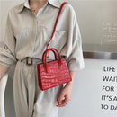 Fashion Women Pure Color Alligator Pattern PU Leather Handbags Crossbody Bag