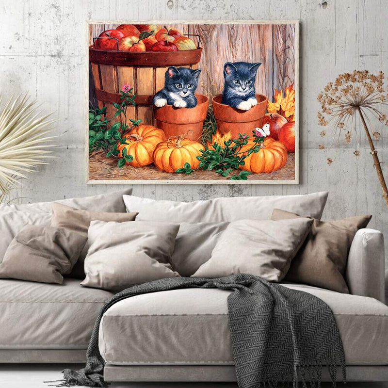 Black Cat and Pumpkin Oil Paint By Numbers Kit Frameless Drawing Picture