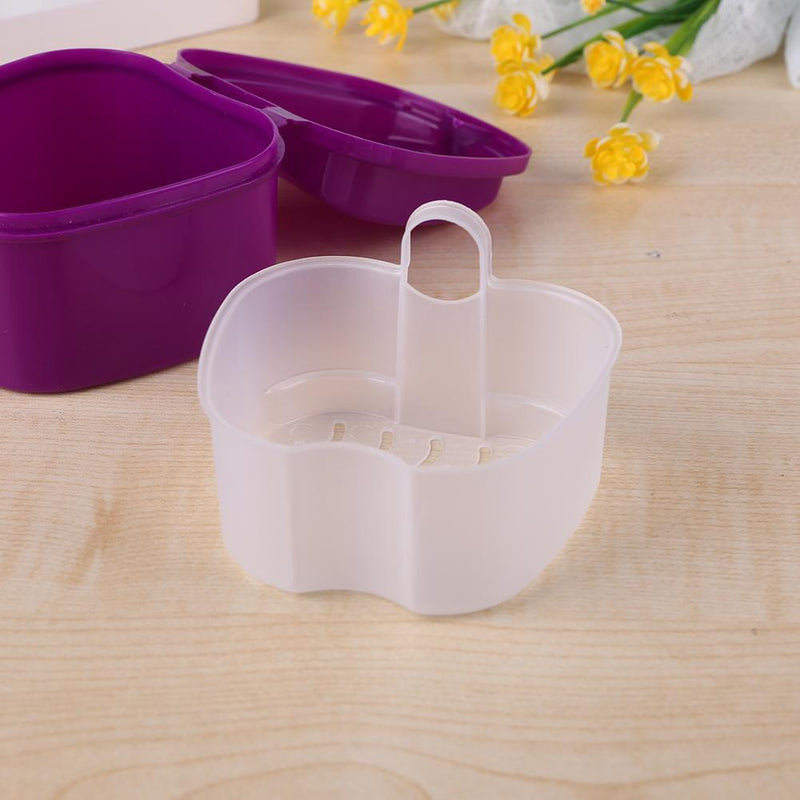 Dental False Teeth Storage Box with Hanging Net Container Organizer (Purple)
