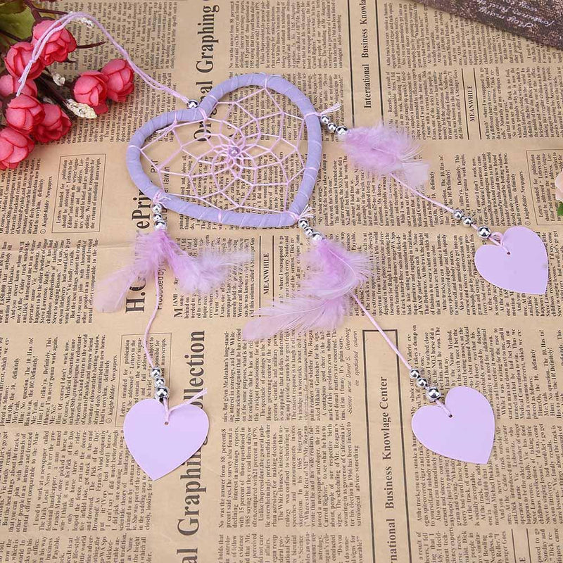 DIY Feathers Peach Heart Dreamcatcher Handmade Dream Catcher Net(Purple) Newly