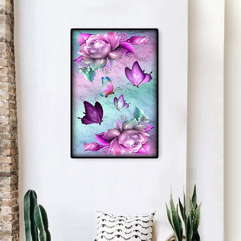 Flowers and Butterflies Oil Paint By Numbers DIY Handpainted on Canvas Wall Arts