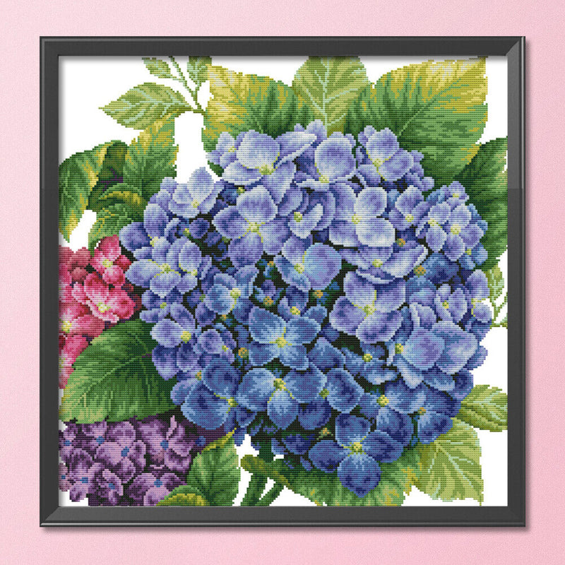 Partial Embroidery Hydrangea Printed Cross Stitch 14CT 2 Strand Cotton Kit Newly