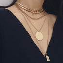 Geometric Metal Pendant Necklace Multi Layer Women Statement Clavicle Chain G