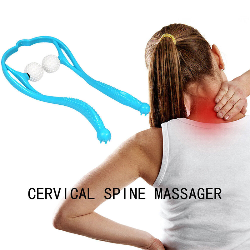 2-Ball Rolling Manual Neck Massager Pain Relief Hand Massage Tool (Blue) Newly
