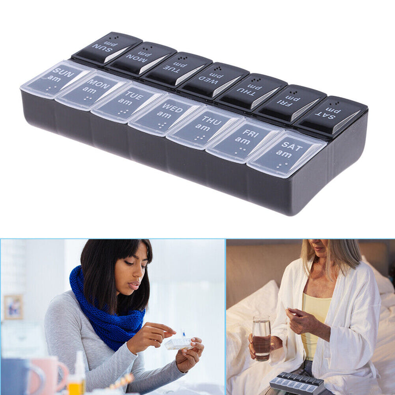 Braille Medicine Organizer Large Capacity 14 Dividers Vitamin Holder Twice Daily