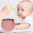 Children Dishes Baby Silicone Sucker Feeding Bowl Kids Dining Plate (Pink) Newly