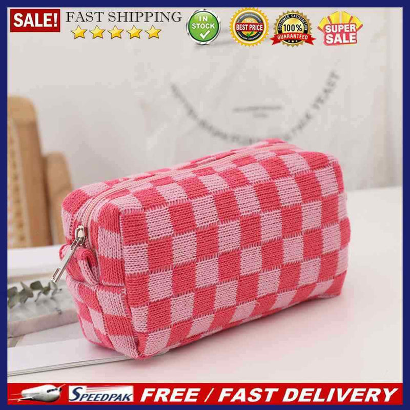 2pcs Makeup Bags Knitting Pencil Case Zipper Portable Travel for Weekend Holiday