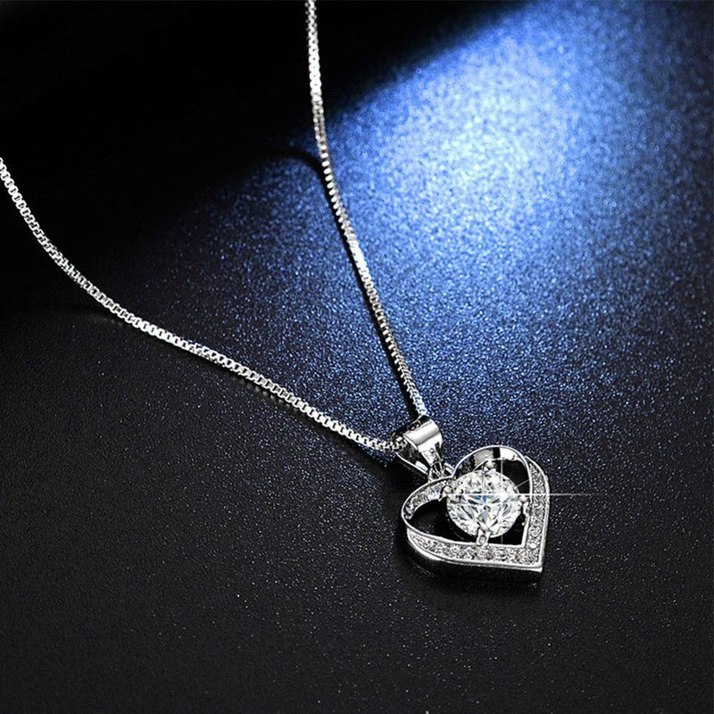 Wedding Crystal Pendant Necklace Eternal Love Heart Cubic Zirconia Neck Chain