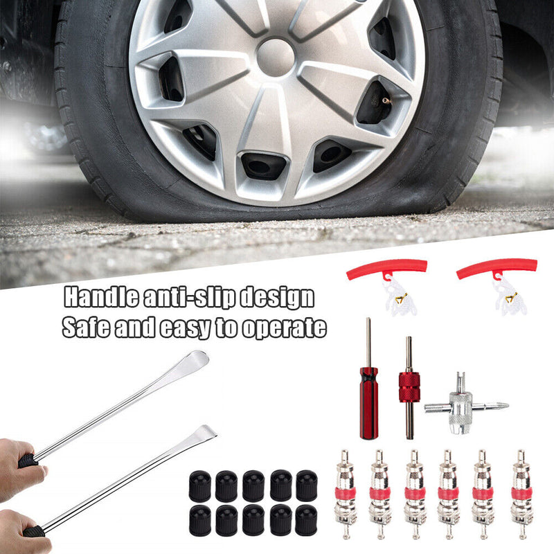 24pcs/set Car Tire Levers Red Rim Protectors Valve Cores Tools Caps Kit Newly