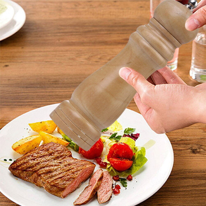 6in Wooden Salt Spice Sauce Corn Shaker Pepper Mill Grinder Kitchen Tool