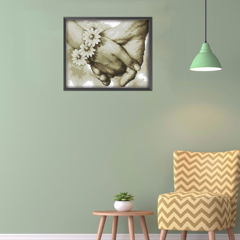 Partial Cross Stitch 11CT Hand in Hand Counted Embroidery DIY Needlework