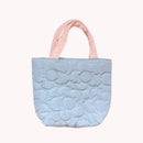 Women Quilted Cotton Padded Top-handle Bag Flower Pattern Satchel (Blue)