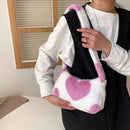 Women Soft Warm Plush Heart Handbags Single Strap Mini Armpit Bag (Pink)