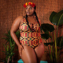 Ethnic Women Plus Size One-Piece Swimsuit Bandage Swimwear Beachwear(2XL)