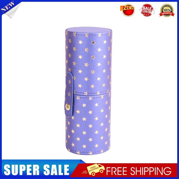 PU Leather Star Printing Makeup Brush Holder Portable Cosmetic Cup (Purple)
