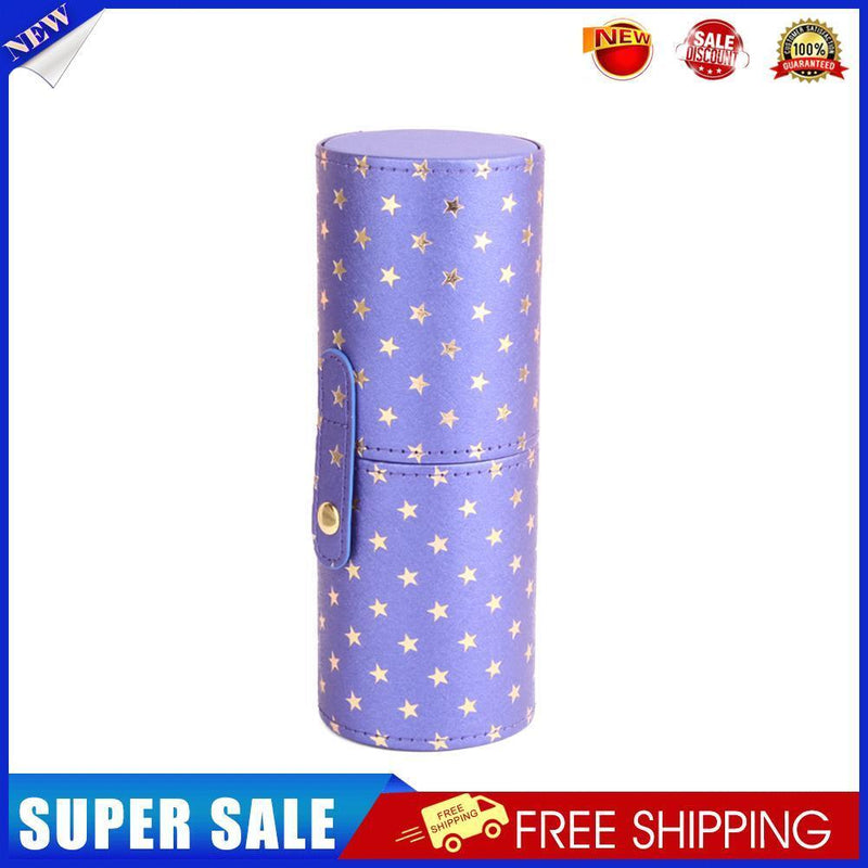 PU Leather Star Printing Makeup Brush Holder Portable Cosmetic Cup (Purple)
