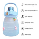 Water Bottle - Cute Belly Bottles Water Jug with Time Marker 1.3L (Blue)