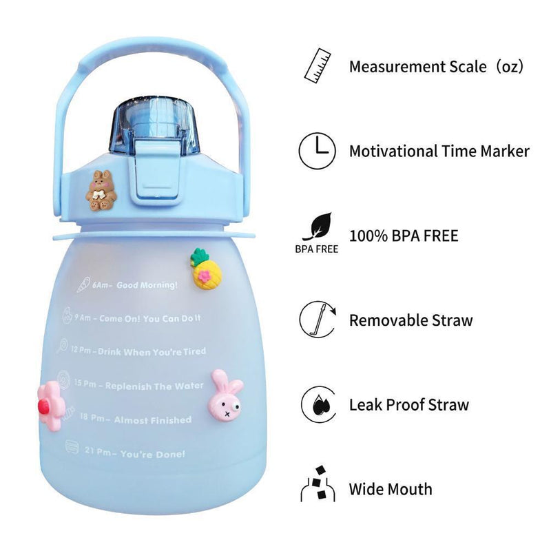Water Bottle - Cute Belly Bottles Water Jug with Time Marker 1.3L (Blue)