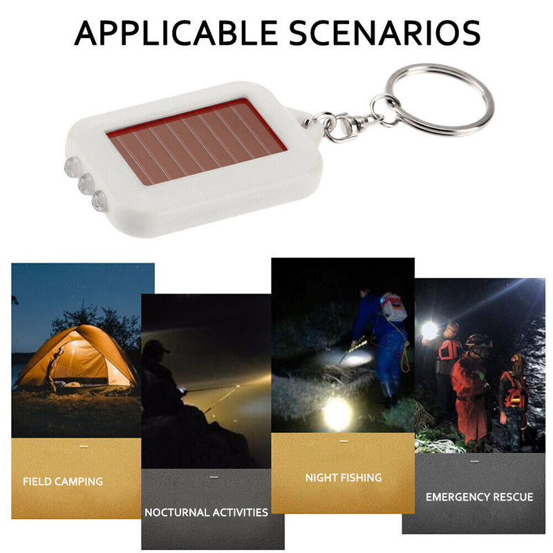 Portable Solar 3 LED Light Keychain Key Ring Outdoor Emergency Torch Flashlig