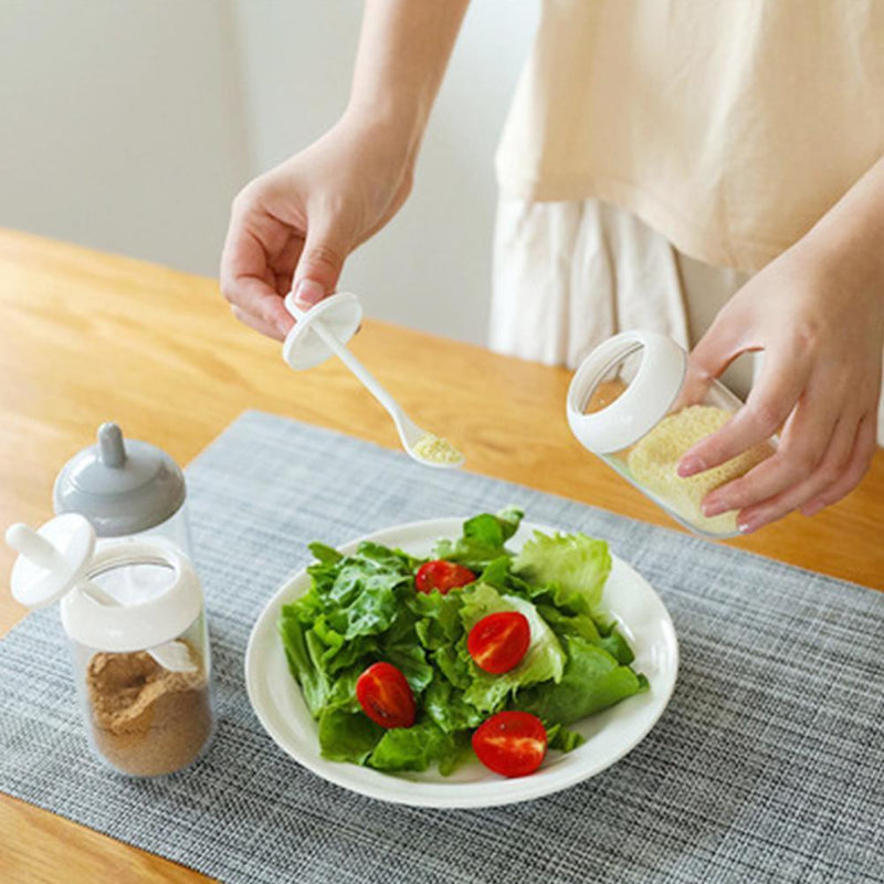 Plastic Seasoning Bottle Spice Salt Pepper Condiment Jar Kitchen Gadgets w/Spoon