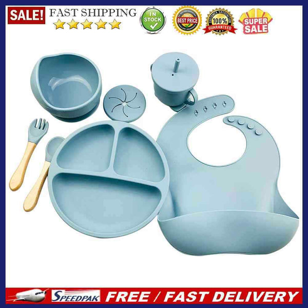 6pcs Silicone Baby Feeding Anti Slip Plates for Food Kids Tableware (Grey Blu