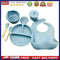 6pcs Silicone Baby Feeding Anti Slip Plates for Food Kids Tableware (Grey Blu