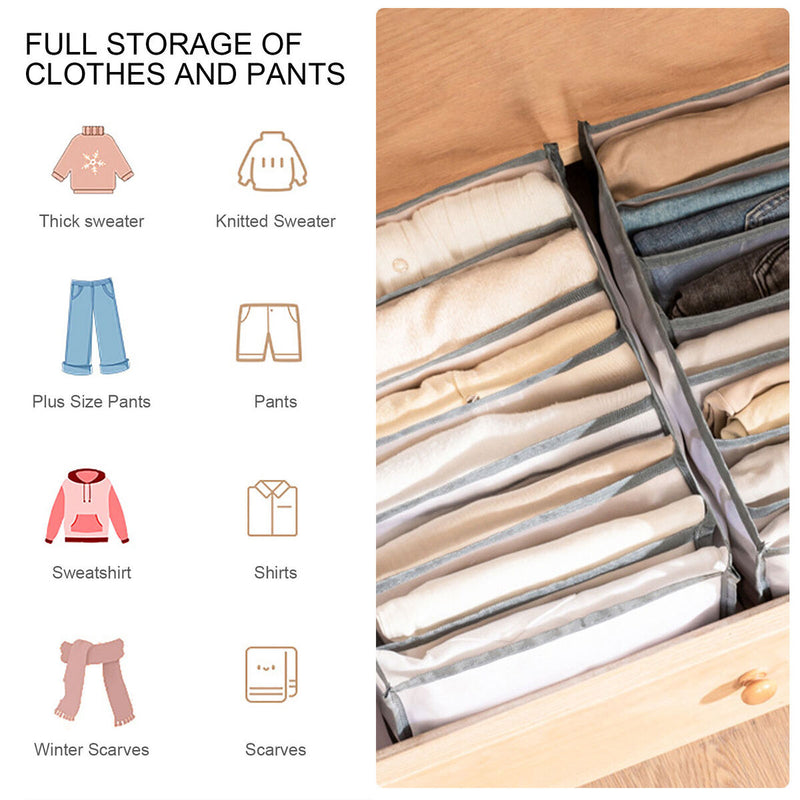Wardrobe Clothes Organizer - Set of 4 7 Grids Washable Drawer Storage Box Newly