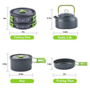 Portable Camping Cookware Set Outdoor Cooking Equipment Utensils (Green) Newly