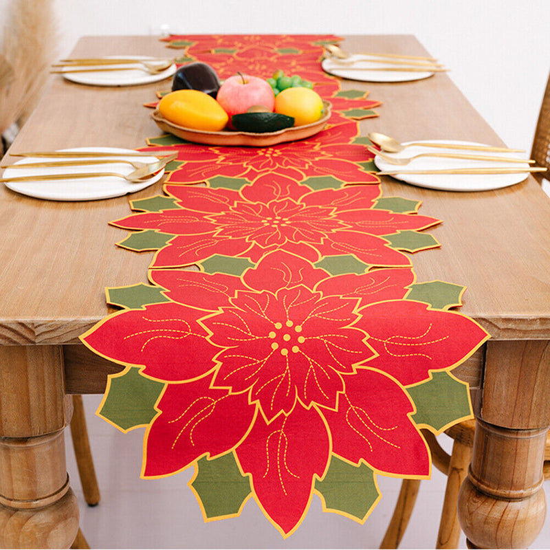 Durable Red Flowers String Table Flag Dust Cover for Christmas Home Party Supply