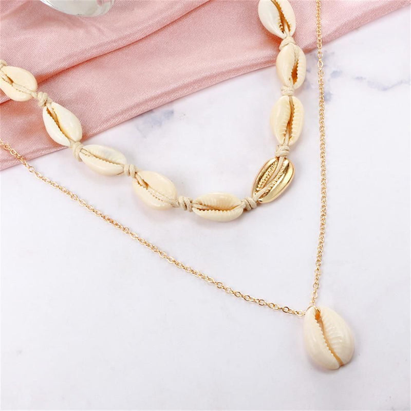 Women Beach Jewelry Cowry Seashell Pendant Bohemian Multilayer Shell Necklace