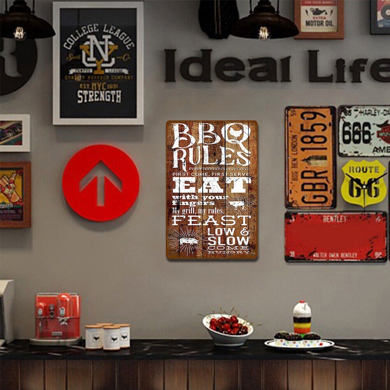 BBQ Plate Metal Tin Sign Retro Plaque for Bar Pub Wall Poster Art (C)