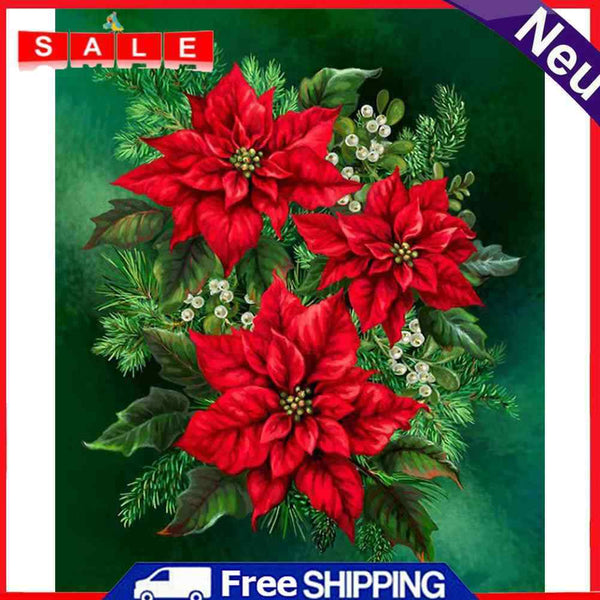 Diamond Painting Poinsettia Full Round Drill Picture of Rhinestone DIY Drawing