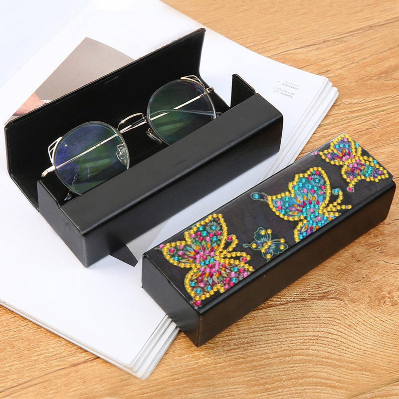 DIY Butterfly Diamond Painting Leather Eye Glasses Box Sunglasses Holder Newly