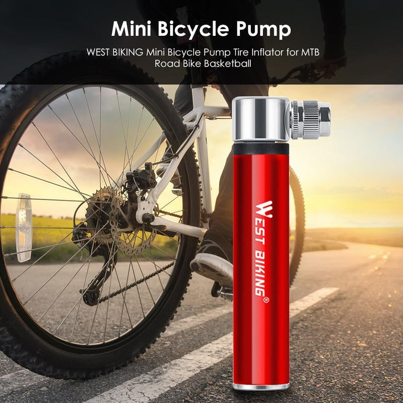 WEST BIKING Mini Bicycle Pump Tire Inflator for MTB Bike Basketball (Red) Newly
