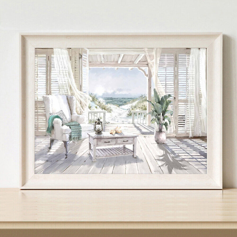 Balcony Sea View Paint By Numbers Kit DIY Frameless Art Picture On Canvas