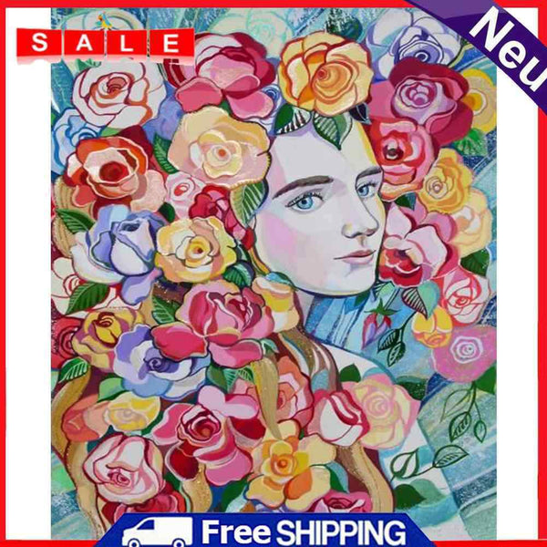 Flower Girl Oil Paint By Number Canvas Drawing DIY Picture Art Craft Home Decor