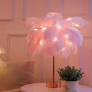 Remote Control Feather Tree Lights Bedside Bedroom Decor Table Lamp (Pink) Newly