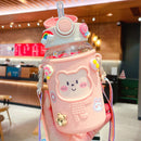 620ML Kids Water Sippy Cup with Silicone Bag Cartoon Feeding Bottle (Pink) Newly
