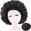 Solid Color Satin Bonnet Women Night Headband Hair Styling Caps (Black)