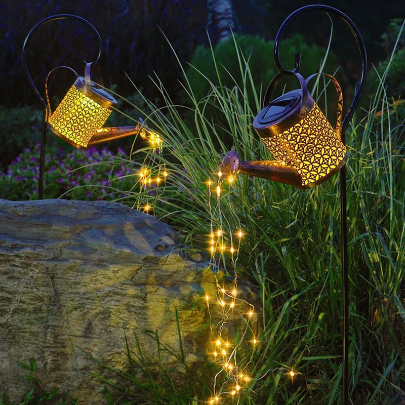 Decoration Kettle Shower Lamp Iron Art Watering Can String Light Waterfall Lamp