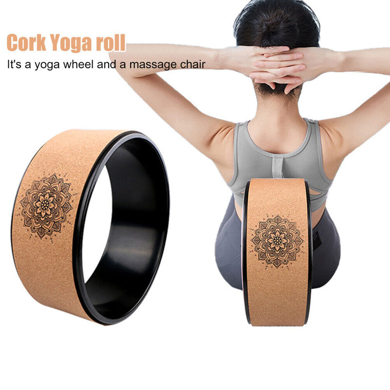 TPE Wood Yoga Spine Roller Wheel Backbend Training Pilates Aid Circle Cork